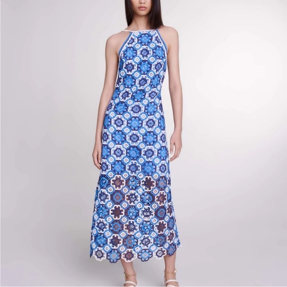 Maje Dresses & Skirts - Maje Three-tone Crochet Dress in Blue Size 38(M)